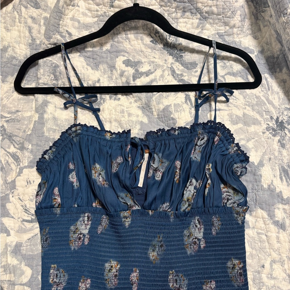 Free People Blue Floral Smocked Women's Top